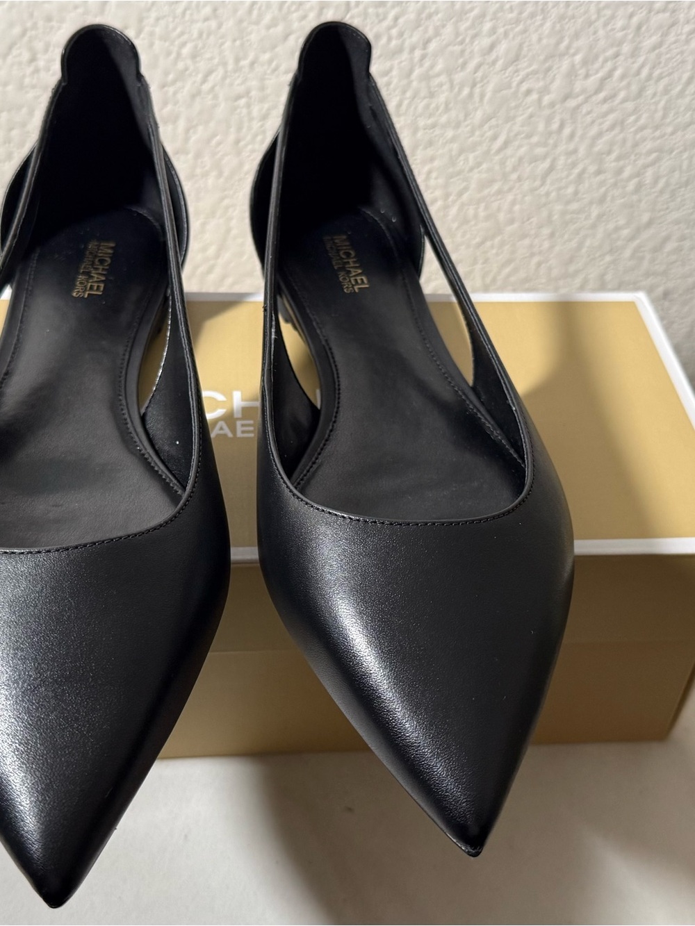 Michael Kors Black Pointed Slingback Flats with Cutout Sides